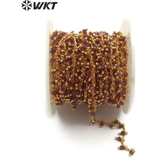 WT-RBC092 Rosary Style Purple A gate Chain Faceted Round Beads With Wire Wrapped Craft Bracelet Necklace Jewelry