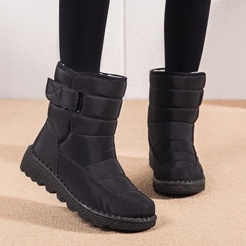 2021 Winter Boots Non Slip Womens Boots Waterproof Womens Shoes Black Round Toe Platform Ladies Boots Comfortable Female Shoes