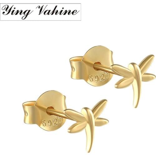Ying Vahine 100% 925 Sterling Silver Animal Small Dragonfly Stud Earrings for Women