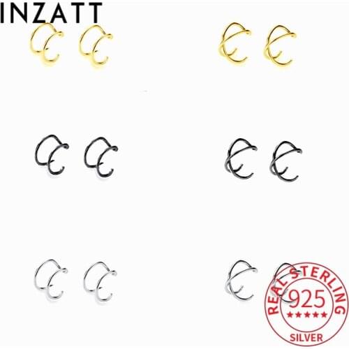 INZATT Real 925 Sterling Silver Line Cross Clip Earrings For Fashion Women Party Minimalist Fine Jewelry Hiphop Accessories
