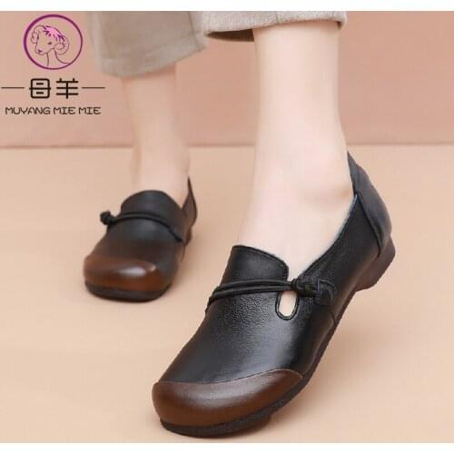 MUYANG Women Flats Shoes Genuine Leather Flat Shoes Women 2021 Fashion Comfortable Loafers Ladies Shoes Plus Size 35 - 41