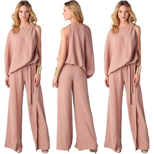 MAYFULL S-3XL women elegant loose sashes rompers jumpsuit lady spring long pink office work fromal jumpsuit brand PLUS SIZE