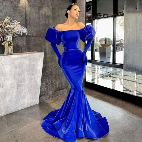 Women Long Satin Evening Dress Sweep Train Mermaid Prom Party Dresses Off The Shoulder Formal Gowns for Girls