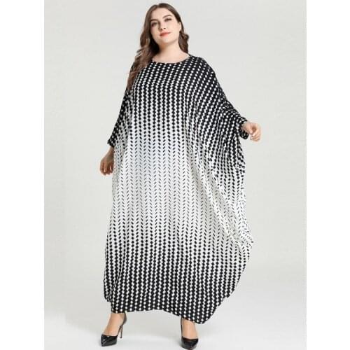 Fashionously Printed Womens Robes Muslim Style Patchwork Baggy Dress With Bat Sleeves For Casual Summer New Arab Turkish Dress