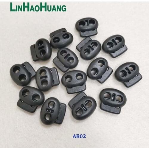 100pcs/Lot Black POM Plastic Ball Cord Lock Toggles Plastic 2 Hole Spring Stoppers 4mm Bungee Shock Cord Free Shipping