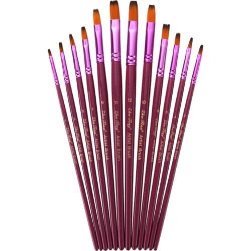 12 pcs/set Nylon Hair Watercolor Paint Brushes Different Shape Round Plain Tip Gouache Painting Brush Set Art Supplies