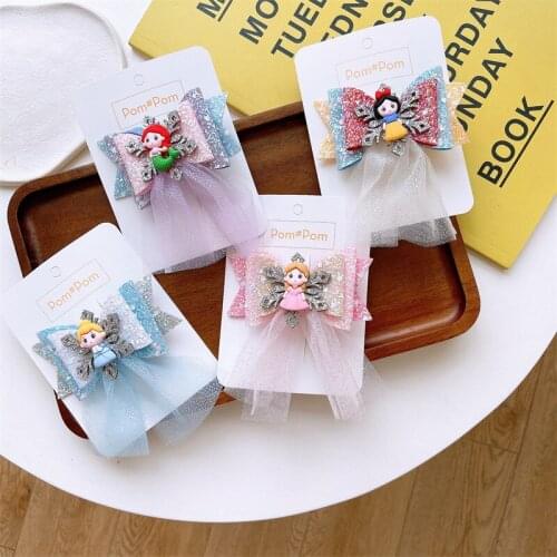 12 Pcs/Lot, 2021 New Snowflake Glitter Hair Bow Clips, Princess Glitter Bow Barrettes Girls Hair Accessories, Cake Smash Props