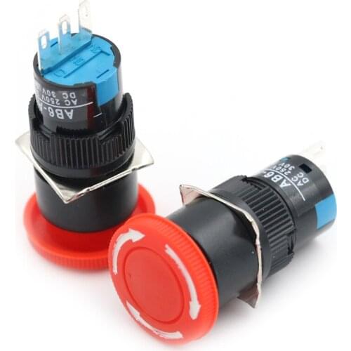 2pc Self Lock Red Mushroom Cap Emergency Stop Push AC 250V 5A Switch Button Switch Equipment Lift Elevator Latching