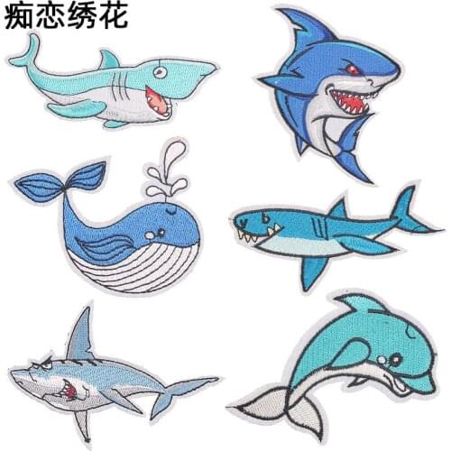 50pcs/lot Aquatic Creatures Embroidery Patches Letters Clothing Decoration Accessories Diy Iron Heat Transfer Applique