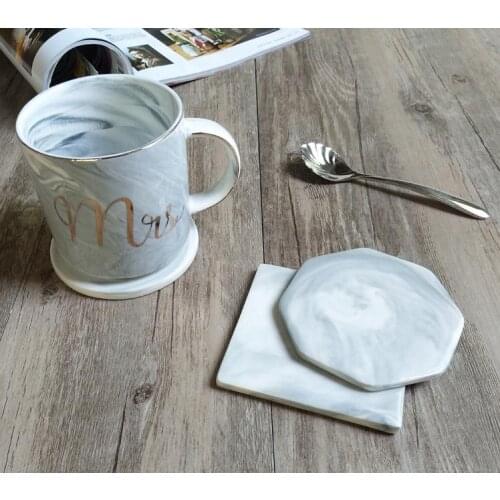50pcs/lot Marble Grain Coaster Cup Mats Ceramic Pads Home Kitchen Tools Desktop Table Non-slip Luxury Decoration SN1812