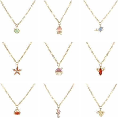 AIDE 925 Sterling Silver Animal Starfish Pendant Necklace For Women 2021 Trend Fruit Letters Collares Mujer Fine Jewelry Gift CZ