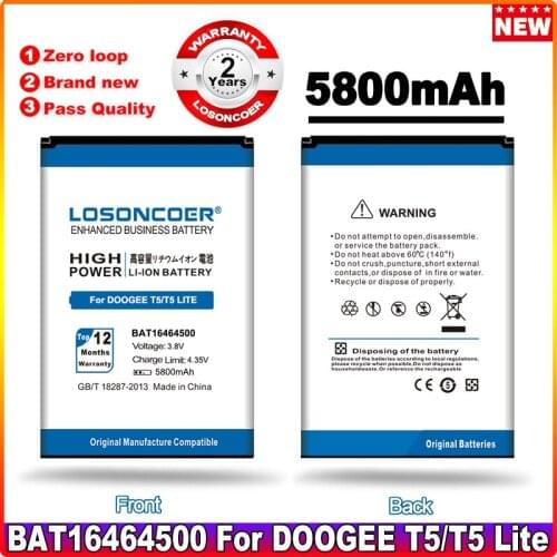 LOSONCOER BAT16464500 5700mAh Battery For DOOGEE T5 Lite T5 Mobile Phone Battery+Quick Arrive
