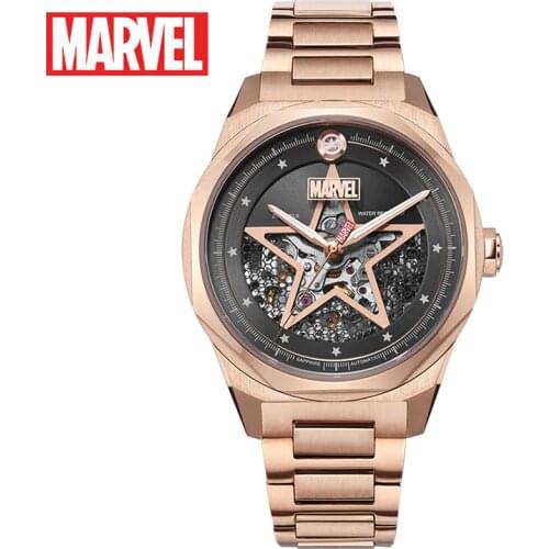 Disney Marvel Watch Mechanical Hollow Steel Band Back Mechanical Watches Women Automatic Self-Wind Water Resistant Buckle