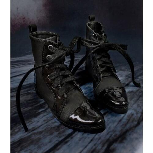 D01-P061 children handmade toy 1/3 1/4 Doll Accessories BJD/SD doll shoes Double leather stitching black strappy ankle boots