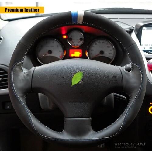DIY steering wheel cover for Peugeot 408 4008 5008 2008 301 307 new 308 leather hand sewn Premium Auto interior car accessories