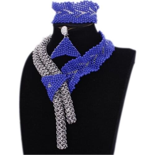 Dudo Jewellery Sets For Women Crystal Nigerian Jewelry Sets For Women Royal Blue Braids Acrylic Earrings Bracelet 2019
