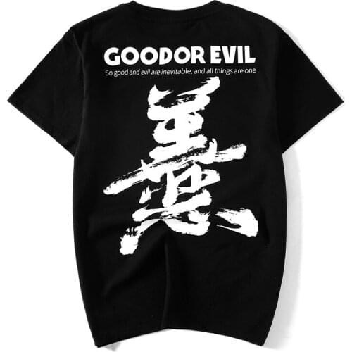 Chinese Character Men T Shirt T-Shirts Short Sleeve Summer High Street O-Neck Printing Black White Fashion Slim Fit Leisure New