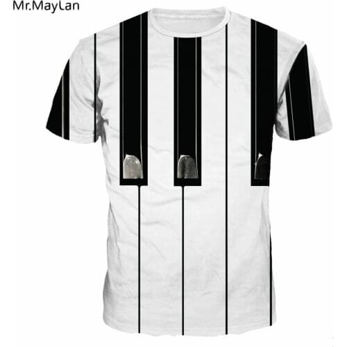 Harajuku Piano Print 3D T shirt Men/Women Hipster White Streetwear T shirt 2018 Summer Tshirt Tees 2018 Boy Fashion Clothing