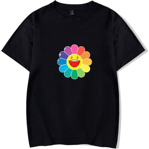 New Print Rainbow Flower Cool T-shirts Fashion Hip Hop Men Women T Shirts Tee Shirt Short Sleeve Couple T-shirt White Black Tops
