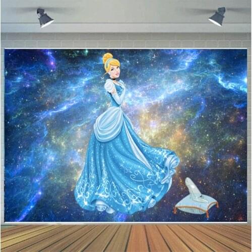 Blue Princess Crystal Shoe Photography Background Backdrop Children Birthday Party Theatre Decoration Tapestry Photo Studio