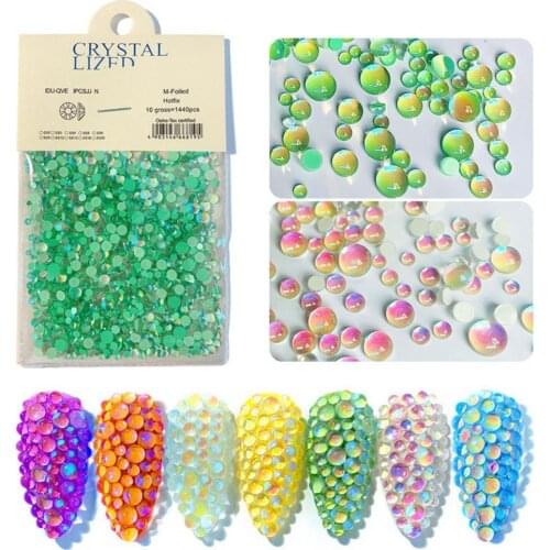 Hot！！！10 Colors 1440Pcs/Bag Nail Art Beads Decorative Manicure Tools Glittering Bags Cups Nail Rhinestones for Nails Decoration