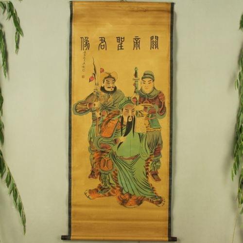 Exquisite Chinese Antique collection Imitation ancient Three people Guan Di Picture