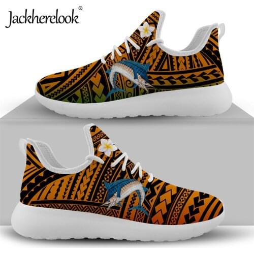 Jackherelook Polynesian African Tribal Pacific Tuna Print Mesh Sneakers for Woman Shoes Knitting Flat Vintate Walking Shoe Mujer