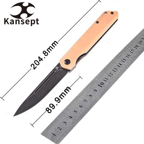 Kansept Prickle k1012C1Pocket Gentleman Front Flipper Knife 3.53'' S35VN Blade Red Copper Handle Tactical Camping Folding Knife
