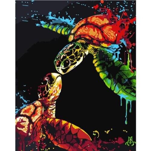 Kissing The Tortoise 40x50CM DIY Painting By Numbers Animals On Canvas Pictures By Numbers Home Decoration DIY Minimalism Style