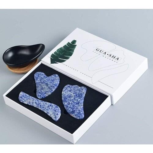 China Traditional Guasha Stone Massage Face Skin Lifting Blue Stone Massage Tool Anti Wrinkle Acupuncture Healing