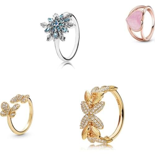 925 sterling silver Pandora rings can be stacked with snowflake crystal rings, womens wedding banquet gifts, jewelry