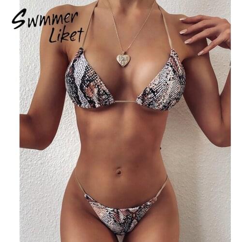 String halter swimsuit female Animal print bikini set Triangle bathing suit Sexy swimwear women 2020 High cut biquini Beach wear