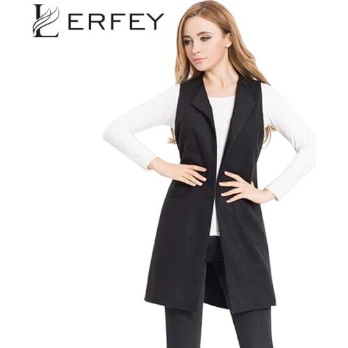 LERFEY Spring Vest Women Wool Blend Coat Waistcoat Ladies Office Wear Long Waistcoat Casual Sleeveless Vest Jacket Plus Size