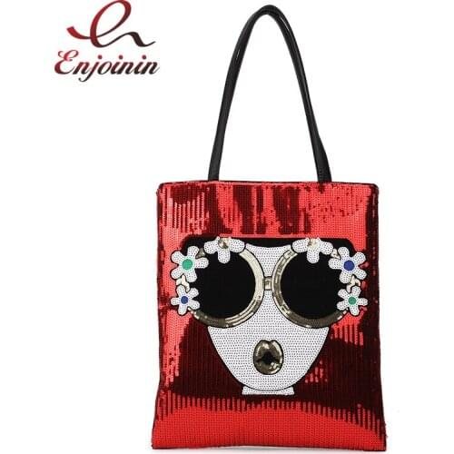 Sequin Patchwork Pu Leather Fashion Female Shopping Bag Casual Tote Bag Shoulder Bag Ladies Purses and Handbags Travel bag