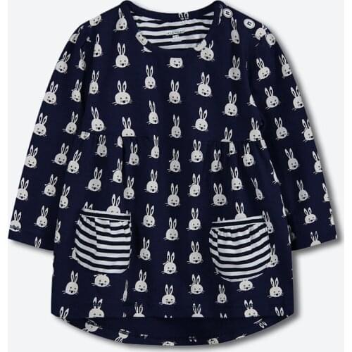 Fashion Baby Girls Dresses Cotton Printed Long-Sleeved with Pocket, New Clothing Style for 1-7 years Autumn Kids Casual Clothes