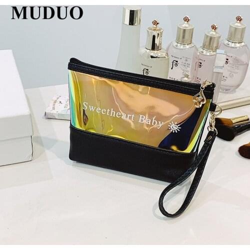 MUDUO 2021 Travel Makeup Clutch Womens Travel Daily Beauty Toiletry Bag Waterproof Zipper PU Handbag