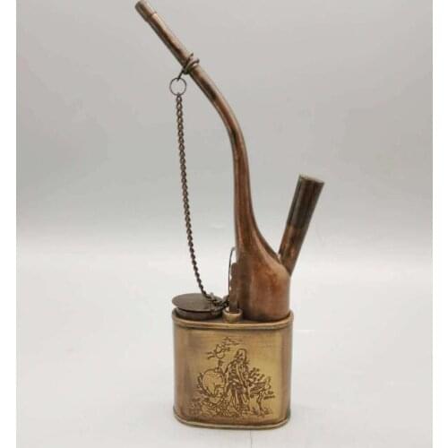 Collect Chinese pure copper carved crane Water pipe tobacco pipe Smoking tools