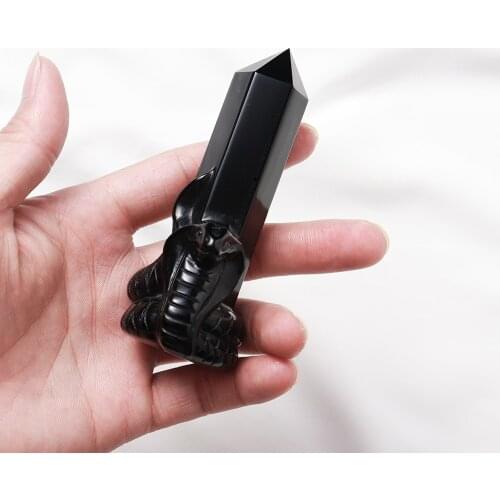 Natural Quartz Pan-Dragon Obsidian Hand Carved Snake Polished Crystal Dot Decoration 1PC