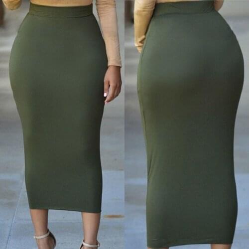 New Womens Sexy Skinny Pencil Thick Skirt Ladies Hips Wrap Bodycon High Waist Elastic Stretch Long Pencil Skirts