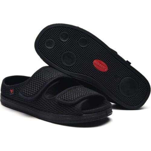 Spring and summer net new slippers fat width breath puffy feet adjustable rubber foam bottom loose cloth women diabetes shoes