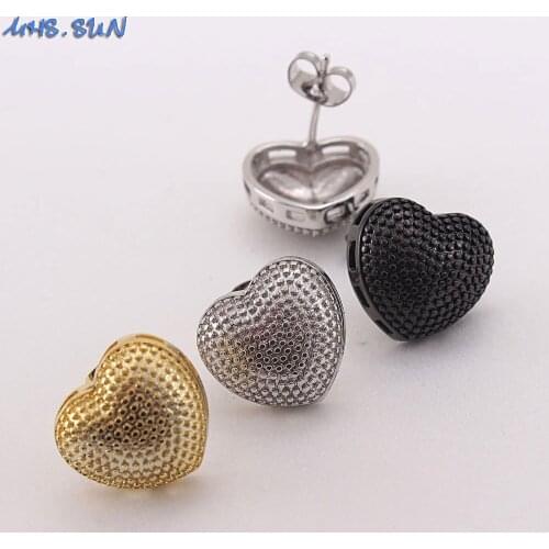 MHS.SUN New arrival heart stud earrings fashion women copper jewelry gold/silver color/black female earrings for party gift