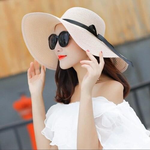 New Product Straw Hats Ma'am Leisure Go on A Journey Bow Straw Hat Outdoors on Vacation Sunscreen Will Eaves Sun Hat Beach Hat