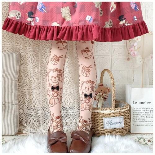 Original Design Bear Thin Pantyhose Tights 15D Light Cute Girl Lolita Transparent Tights Color Beige