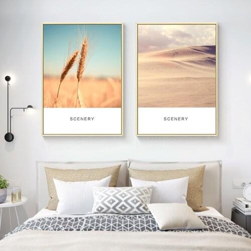 Paddy Field Wheat Ears Scenery Blue Sea Tree Desert Cloud Word Canvas Painting Wall Picture Poster Living Room Home Decoration