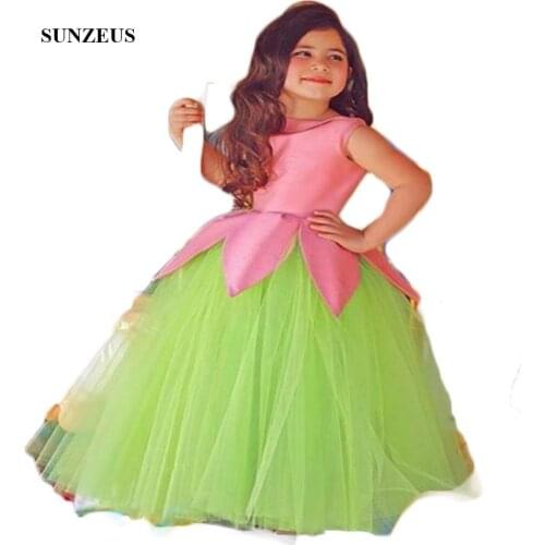 Saudi Arabic Flower Girls Dresses O-Neck Ruched Ball Gown Green Mother Daughter Gowns Girls Pageant Party Dresses S1522