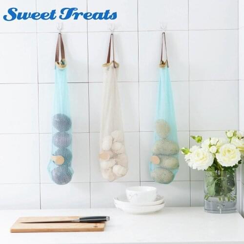 Sweettreats Vegetable Onion Storage Hanging Bag Trash Waste Holder Kitchen Garlic Mesh Storage Bag For Kitchen Accessories