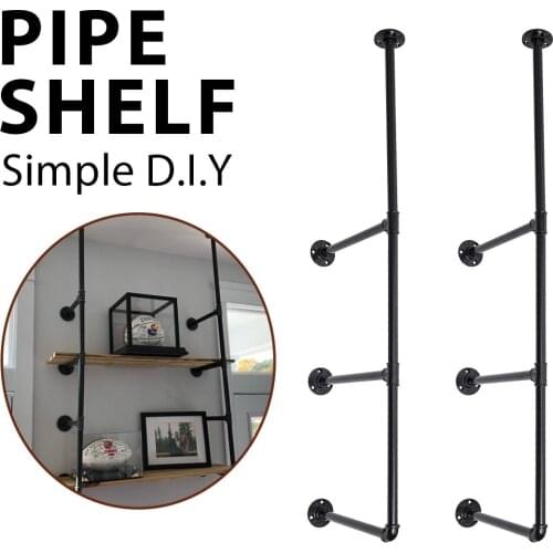 Black Iron Pipe Shelf DIY Industrial Retro Style Bookshelf Wall Ceiling Mounted Storage Shelves Bracket Home Deco 2pcs 4 layer