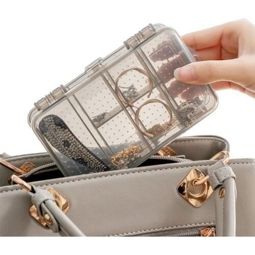 Portable Jewelry Box Plastic Transparent Jewelry Organizer Hanging Storage Box For Earring Necklace 2 Layers Container 10 Grids