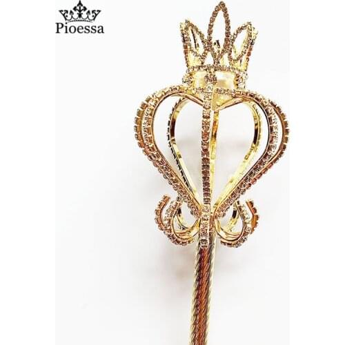 Pioessa Goddess Beauty Pageant Props Rhinestone Scepter Heart Shape Magic Fairy Stick Copper Wire Wedding Props Princess Wand