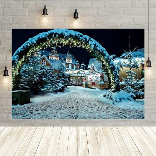 Avezano Christmas Photography Background Winter Snow Night House Baby Portrait Green Decoration Backdrop Photo Studio Photocall